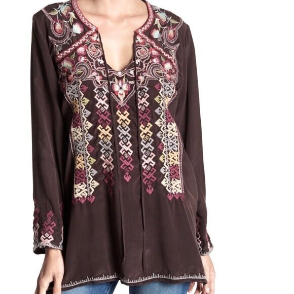 Johnny Was Biya Silk Tunic Blouse, Embroidered, Size S - Picture 7 of 8